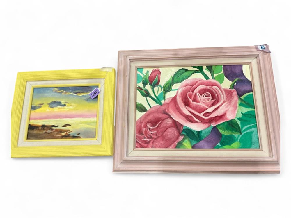 Two framed oil on canvas wall decor auction comparable