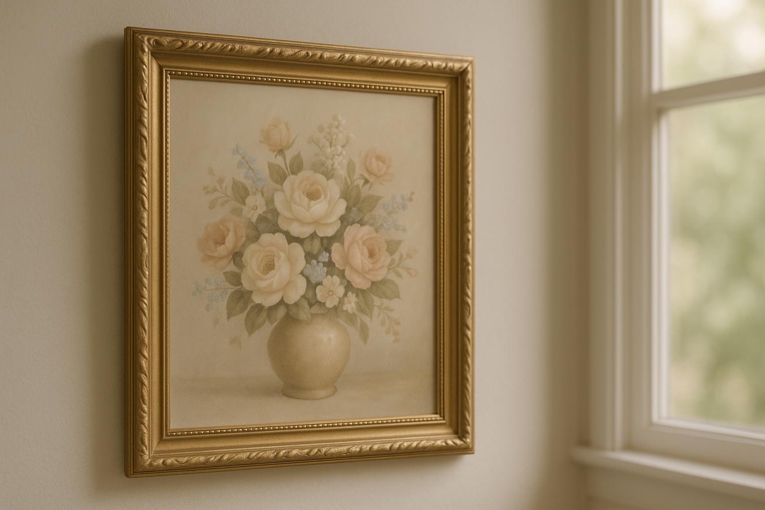 HOMCO-style framed decorative floral painting used as a value reference
