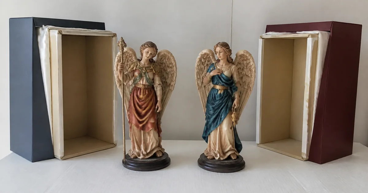 Collectible angel figurines displayed together for maker and condition comparison