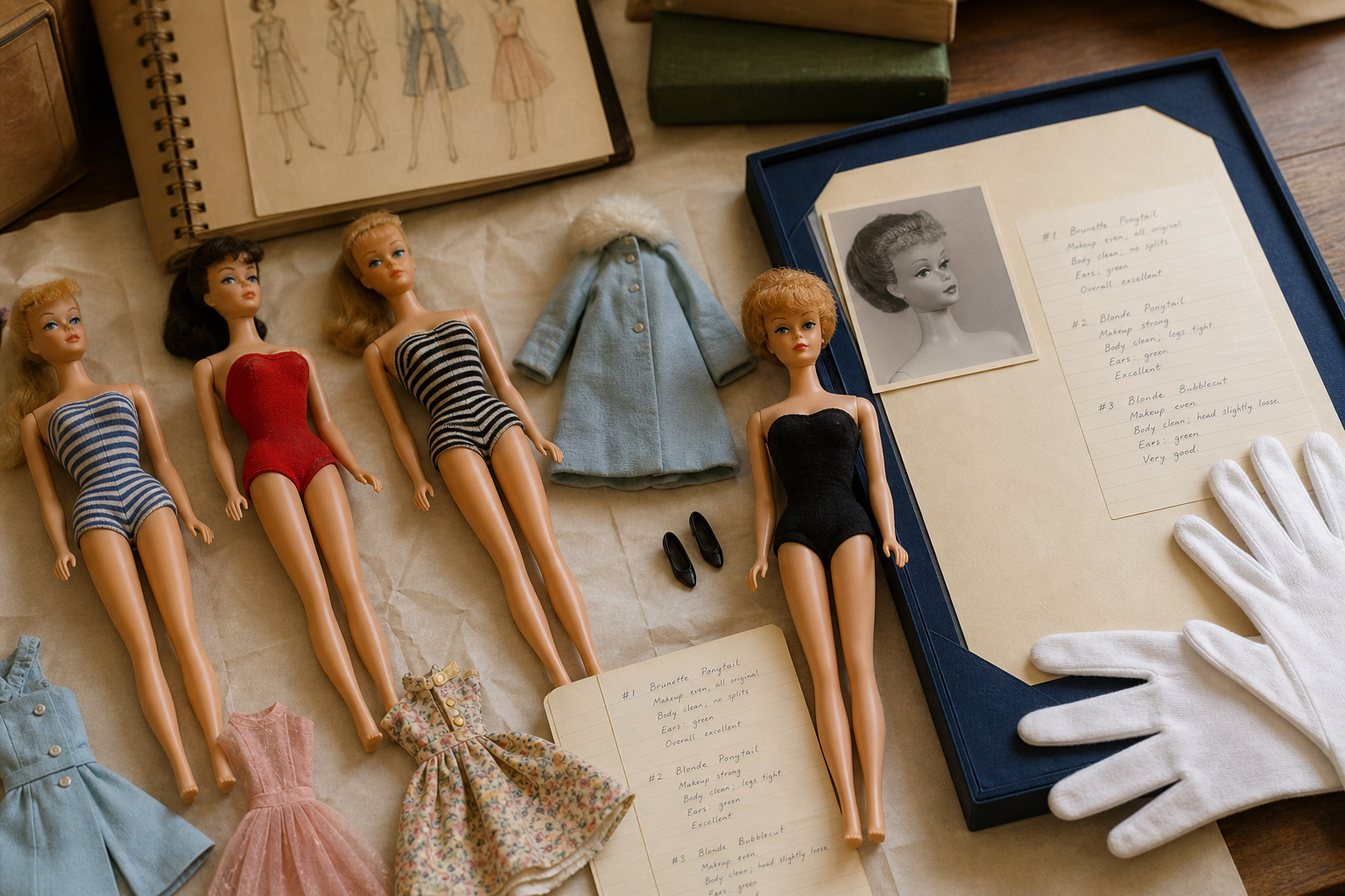 Barbie doll context for checking year, box, edition, seals, outfit, accessories, doll condition, fading, and odors.