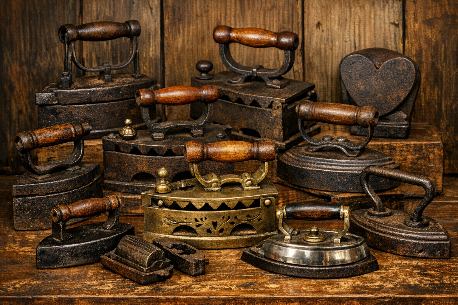 Rare and highly collectible antique irons including ornate and specialty models