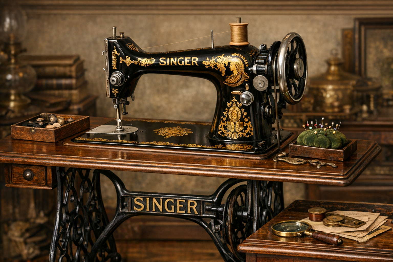Vintage Singer Model 66 with original cabinet