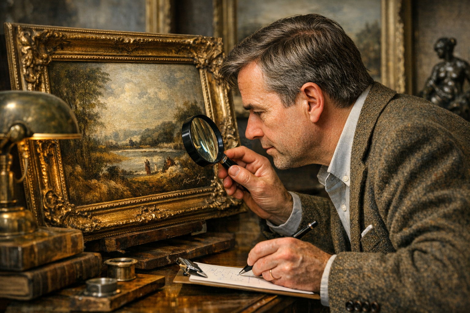 Art valuation context image for checking signature, medium, condition, provenance, and market evidence