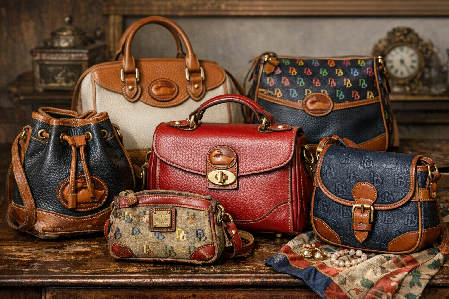 Dooney and Bourke purse context image for checking model, tag, serial number, material, hardware, lining, and condition