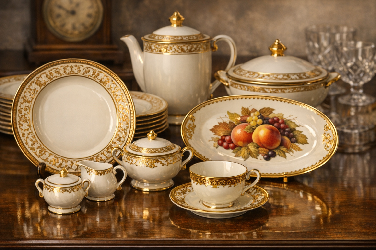 Salem China context image for checking pattern, backstamp, gold trim, place-setting completeness, and condition