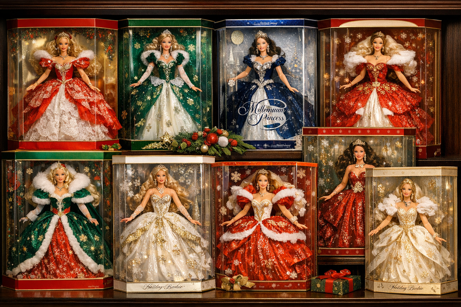 Holiday Barbie context image for checking year, box condition, accessories, edition, seals, and doll condition