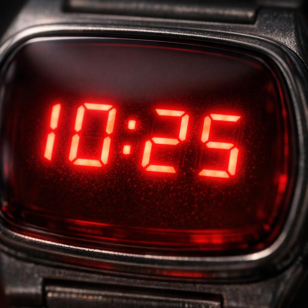 Vintage Pulsar watch context image for checking LED display, caseback, bracelet, case material, and condition