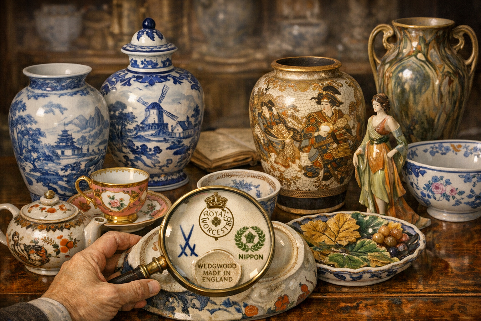 Antique ceramics identification context image showing forms, glazes, marks, decoration, and condition clues