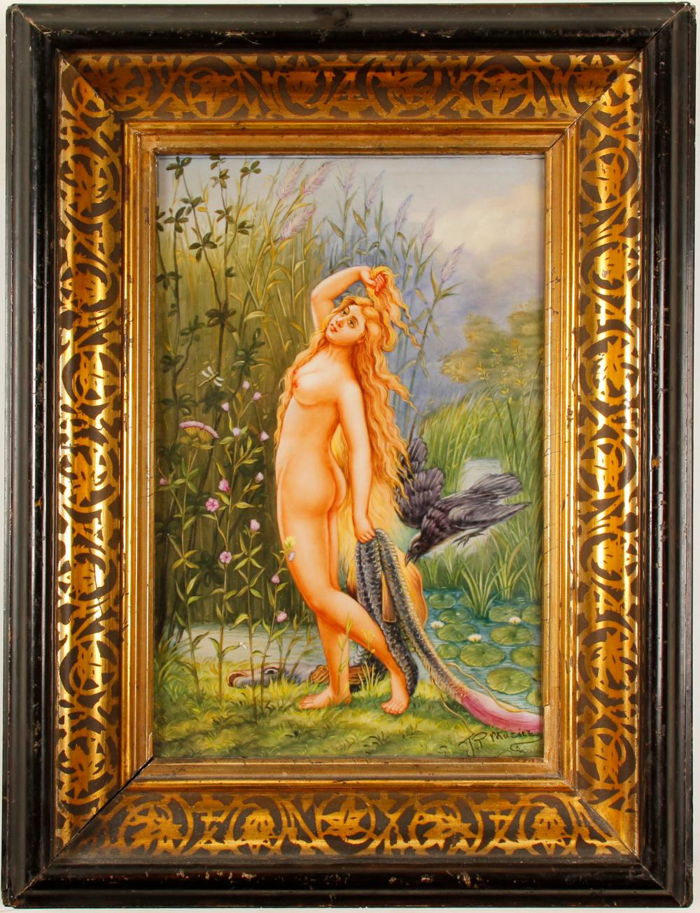 Auction comp thumbnail for Berlin Porcelain Plaque, marked KPM Nude Nymph [77465] (Holabird Western Americana, Lot 1028)