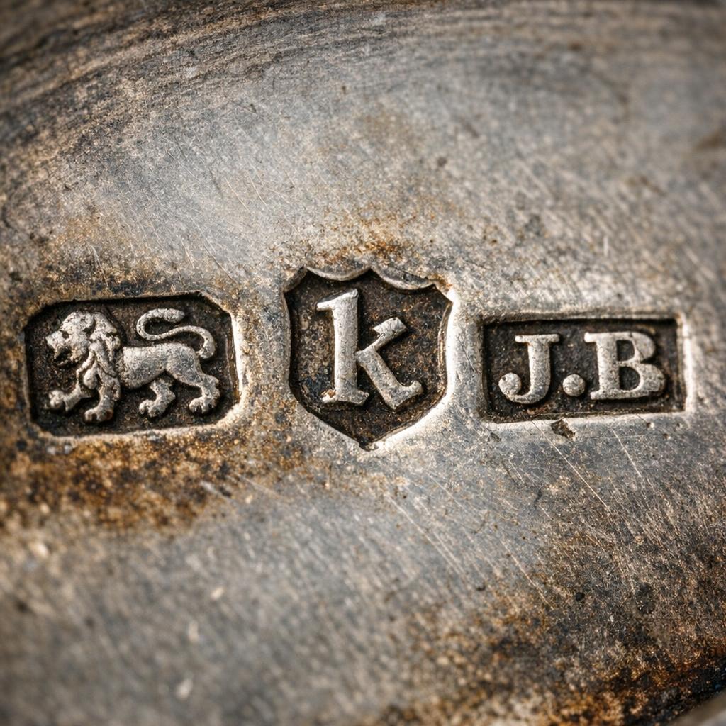 Close-up of a jewelry hallmark under appraisal lighting