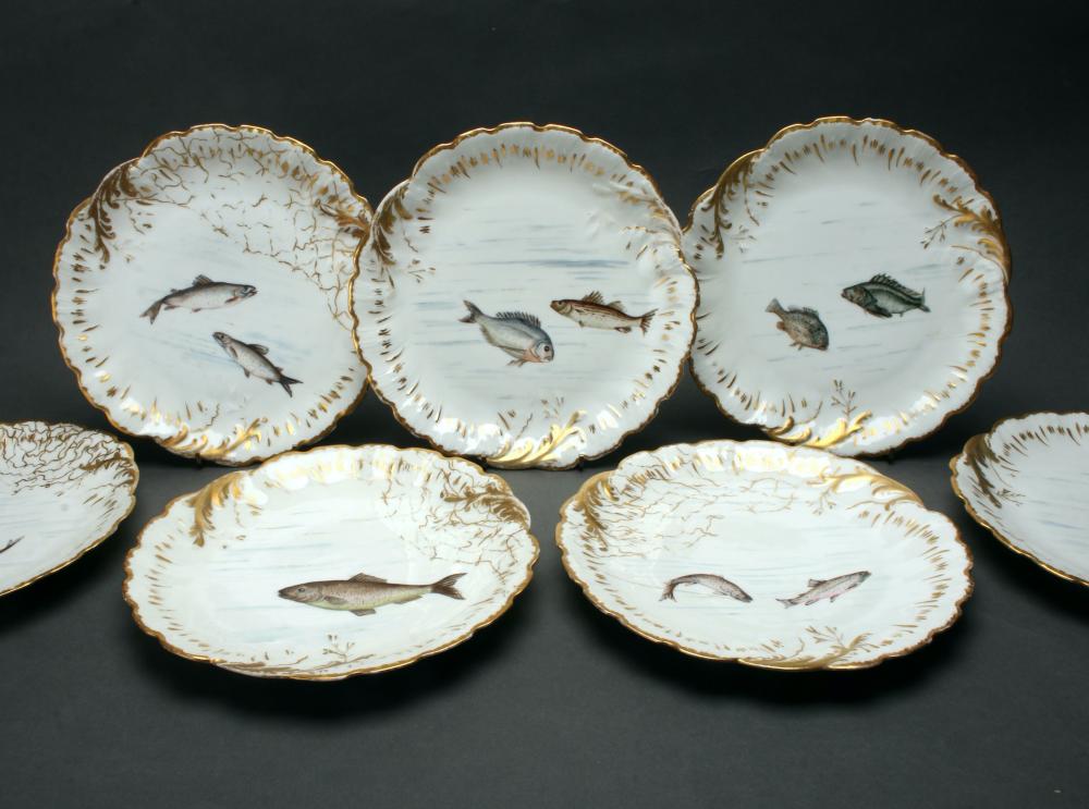 M R LIMOGES HAND PAINTED FISH PLATES at Converse Auctions lot 264
