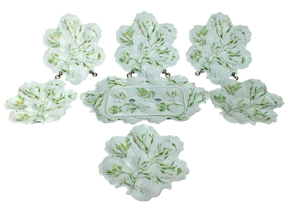 Lot of 6 French Limoges hand painted oyster plates with platter at King Galleries lot 50
