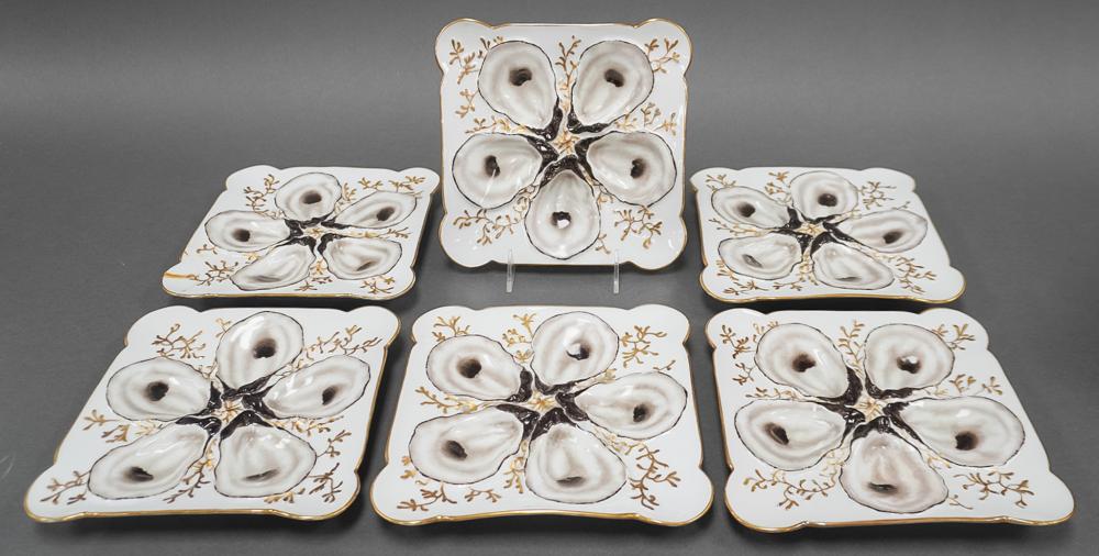 Six Limoges Hand Painted Porcelain Square Oyster Plates, 8 1/4 x 8 1/4 in. (21 x 21 cm.) at Weschler's lot 386