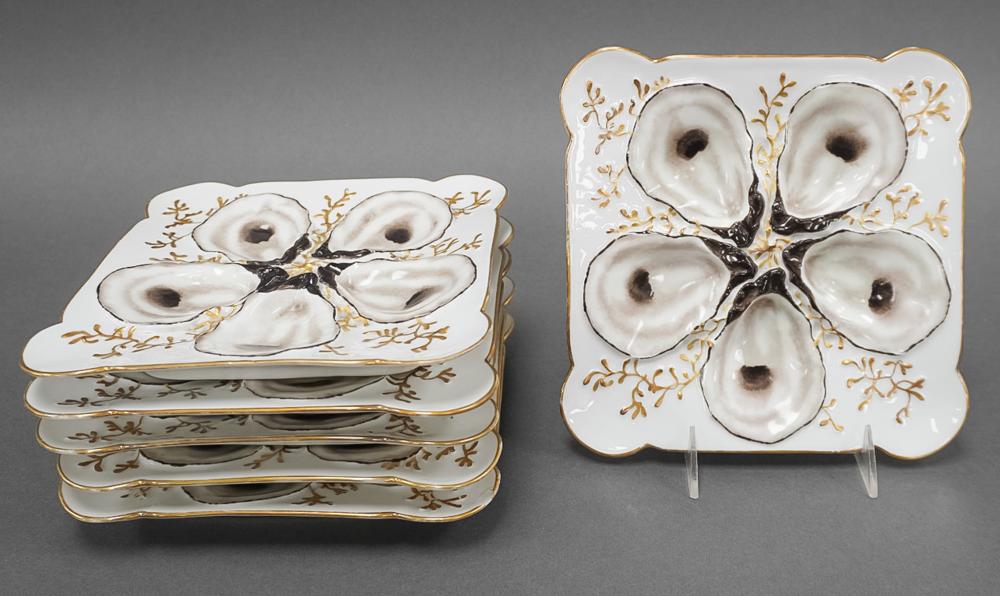 Six Limoges Hand Painted Porcelain Square Oyster Plates, 8 1/4 x 8 1/4 in. (21 x 21 cm.) at Weschler's lot 537