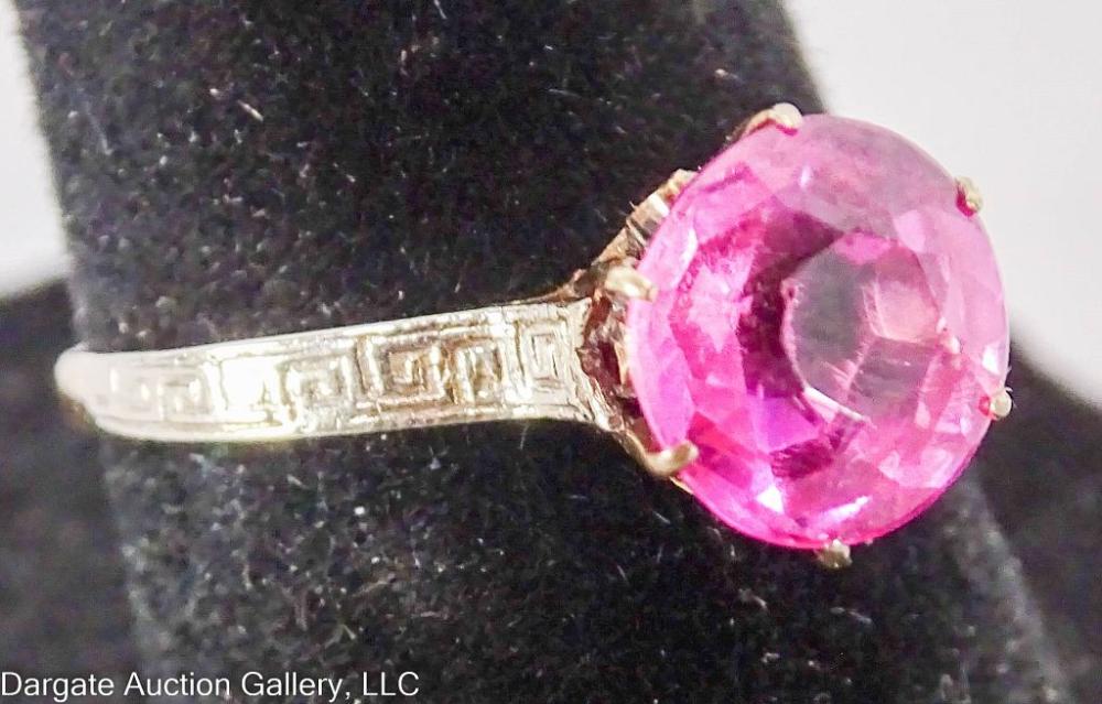 Auction comp thumbnail for 14k GOLD 3ct PINK SAPPHIRE ANTIQUE RING (Dargate Auction Galleries, Lot 412)