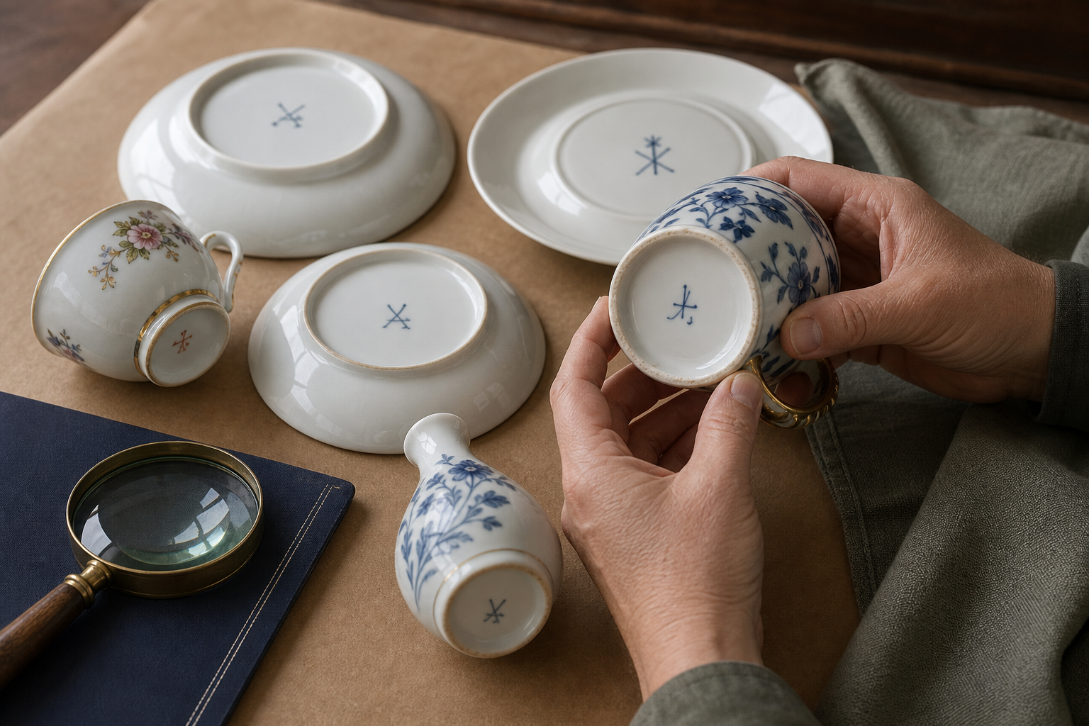 Generated editorial image of porcelain marks being inspected