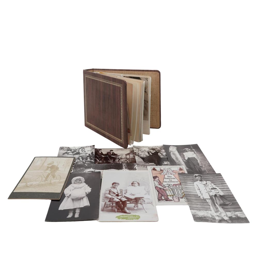 Postcards and paper ephemera arranged for identification by marks, paper, printing, postal use, and condition