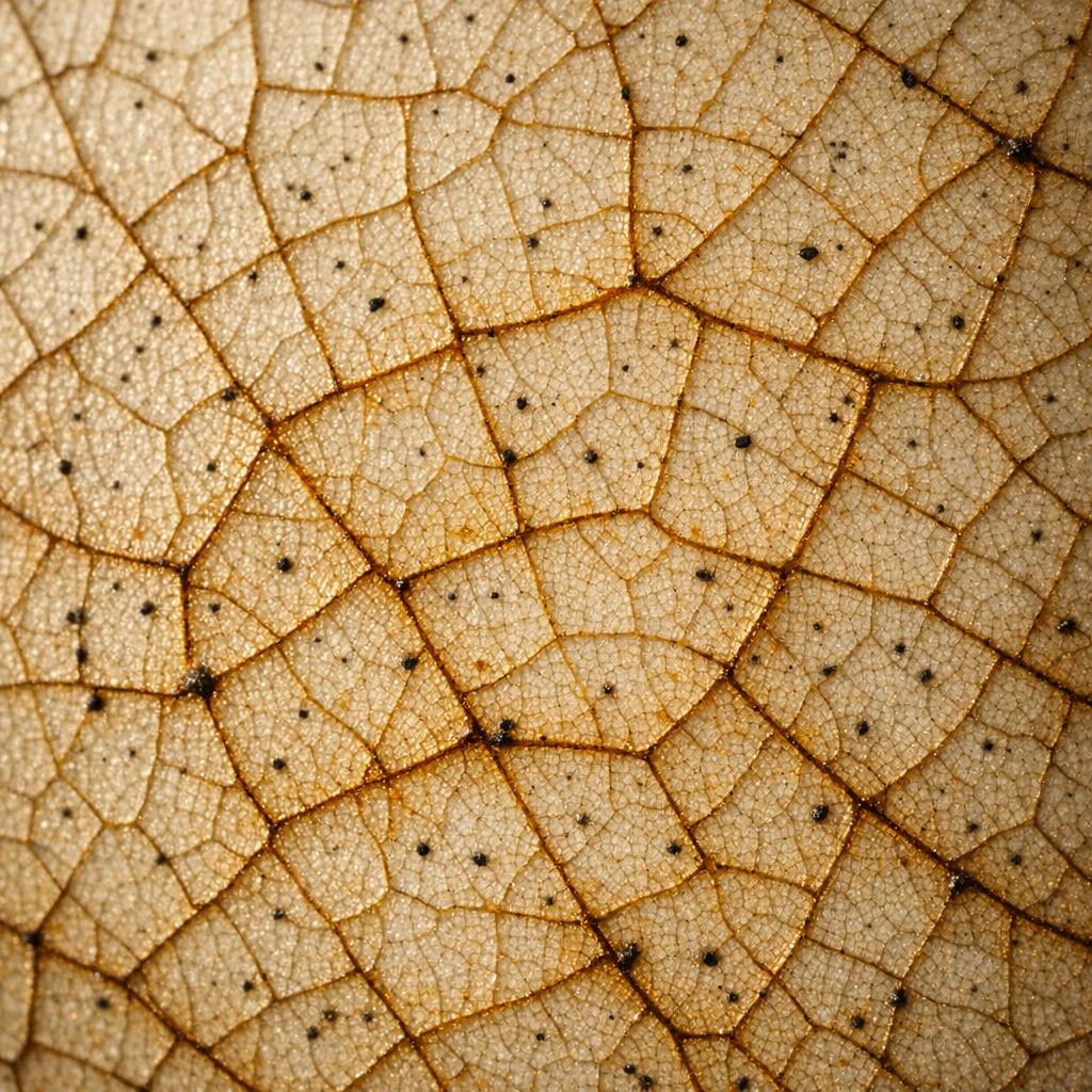 Macro photograph of antique ceramic glaze showing fine crackle pattern crazing and tiny kiln dust specks called peppering under raking side light