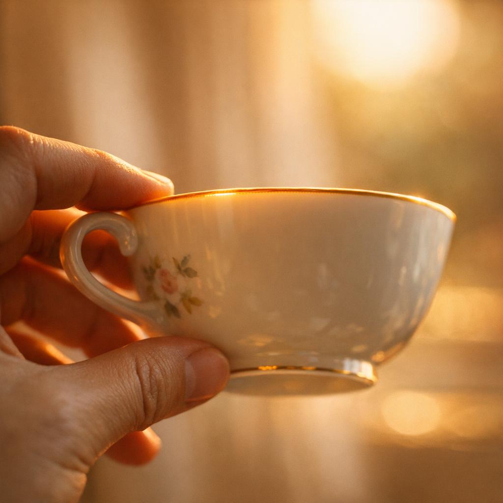 Hand holding a porcelain piece up to warm light showing light passing through the thin edge, demonstrating the difference between porcelain and earthenware