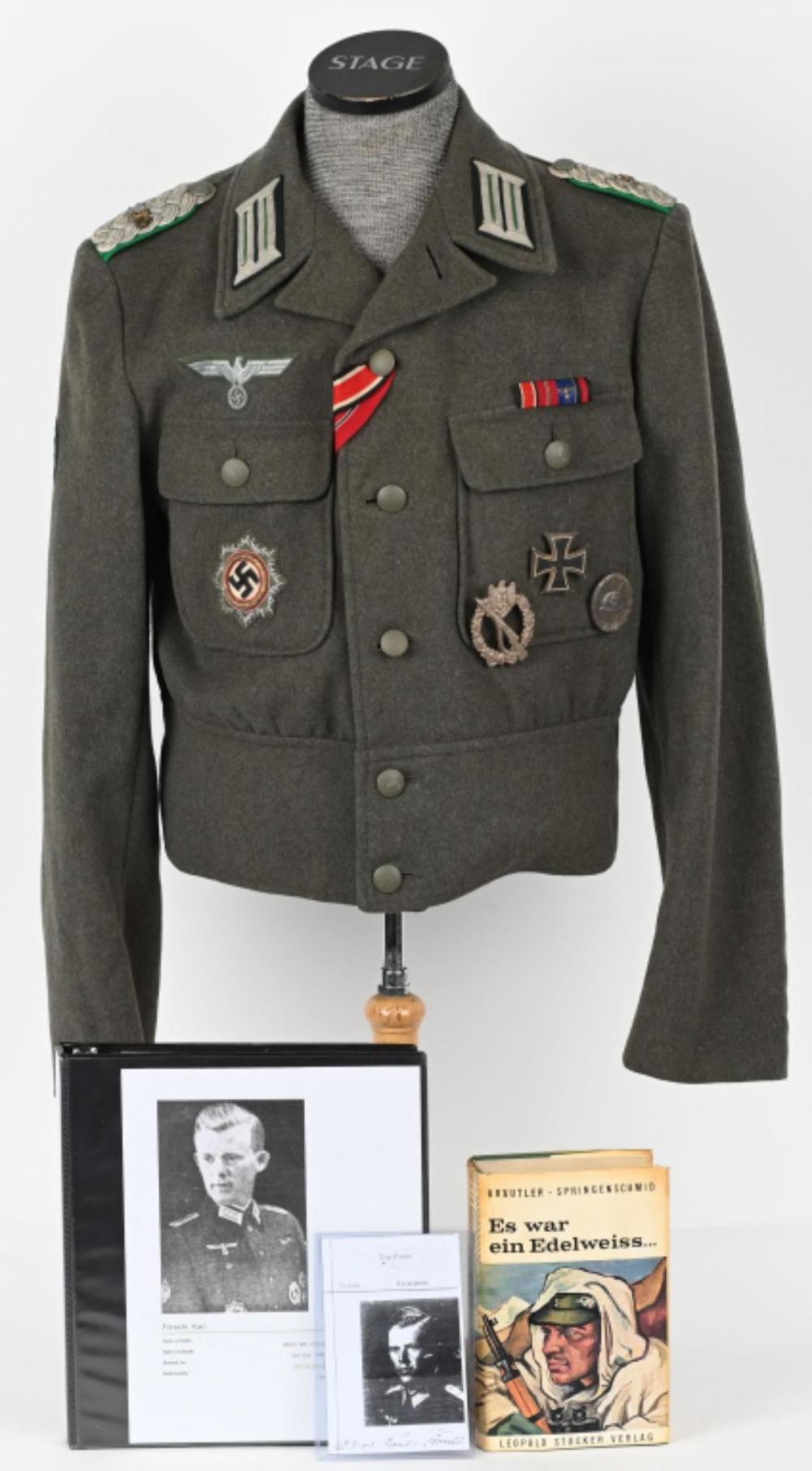 Auction comp thumbnail for WWII NAZI GERMAN GEBIRGSJÄGER TUNIC GERMAN CROSS (Milestone Auctions, Lot 190)