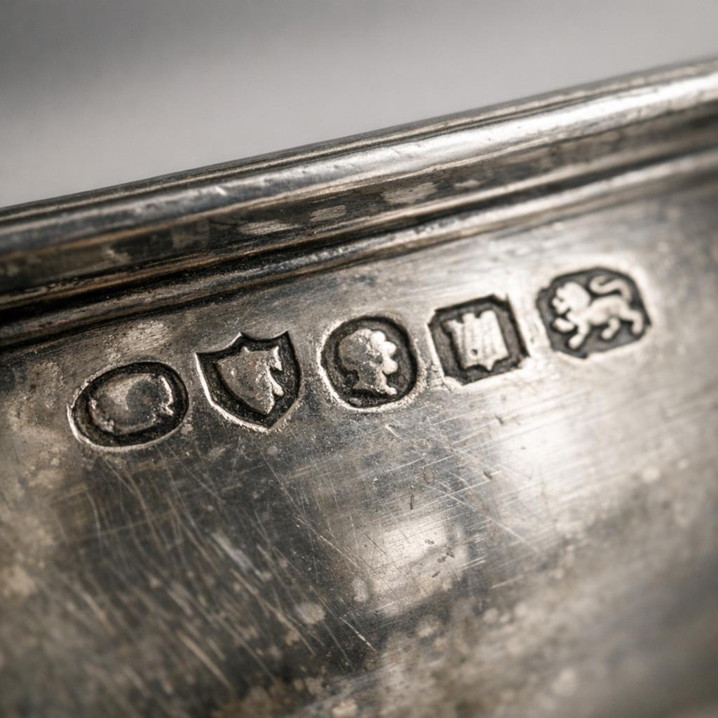 English silver hallmark punches under magnification