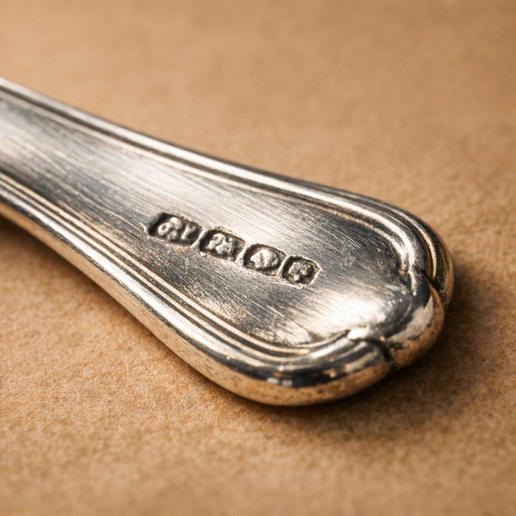 Sterling silver backstamp and polished handle detail