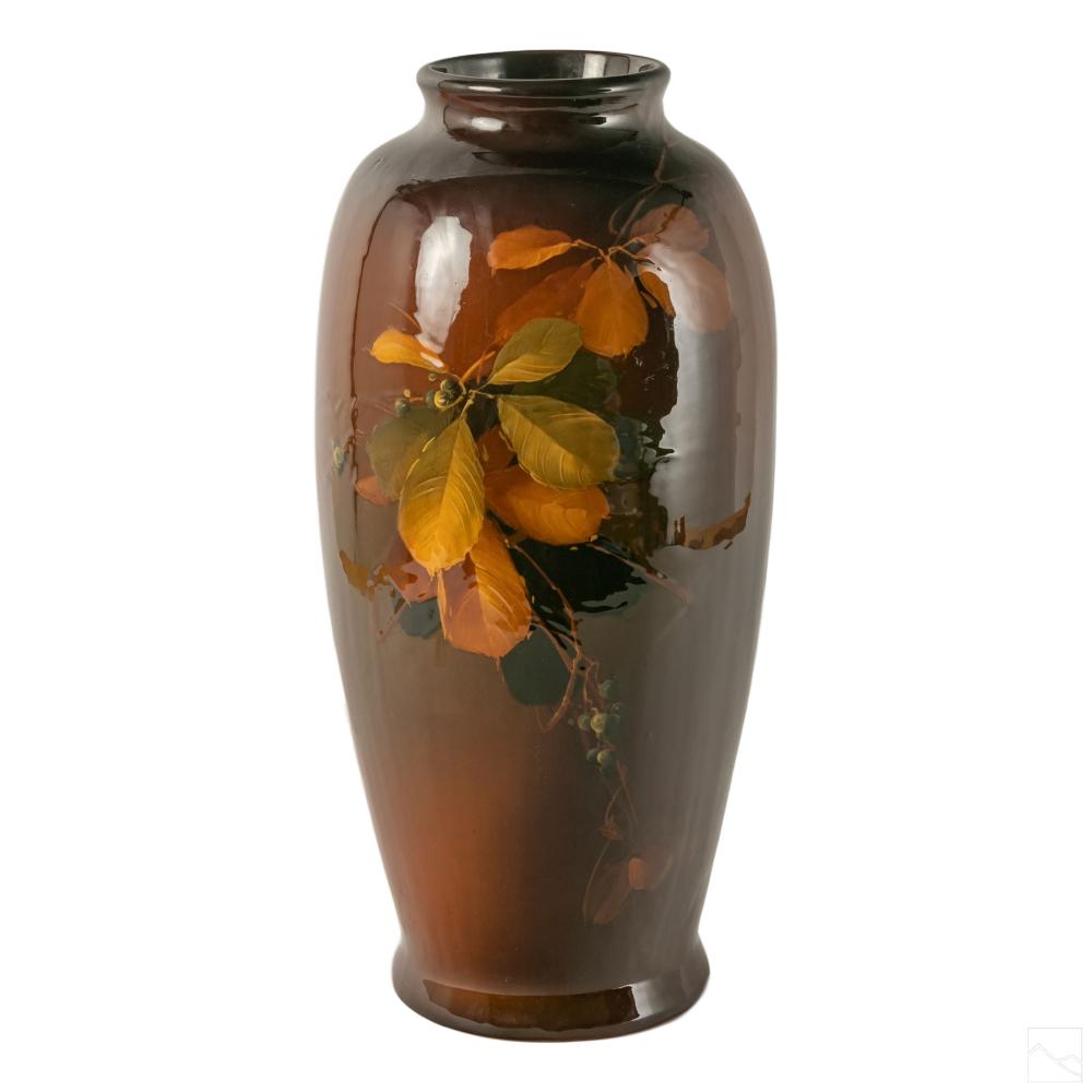 Auction thumbnail for Mae Timberlake 19 inch antique blueberry pottery vase
