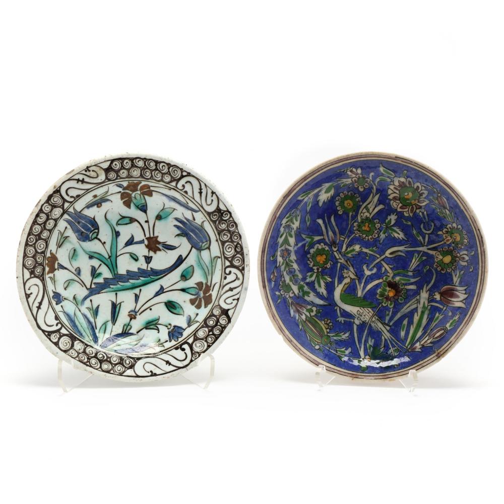 Auction thumbnail for two antique Iznik pottery dishes