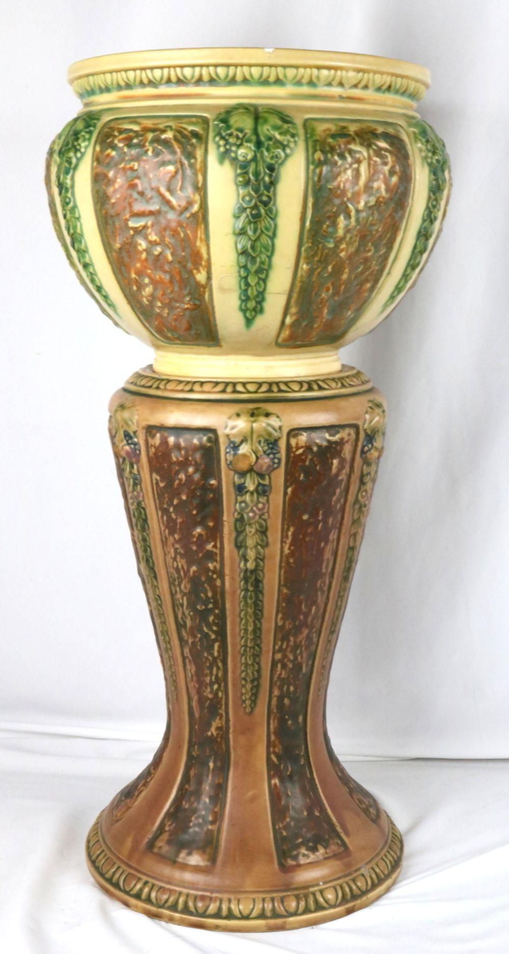 Auction thumbnail for antique Roseville pottery jardiniere and pedestal