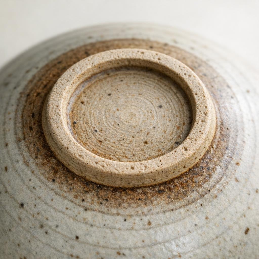 Studio pottery foot ring and mark example used to review signatures, clay body, glaze, and handmade clues