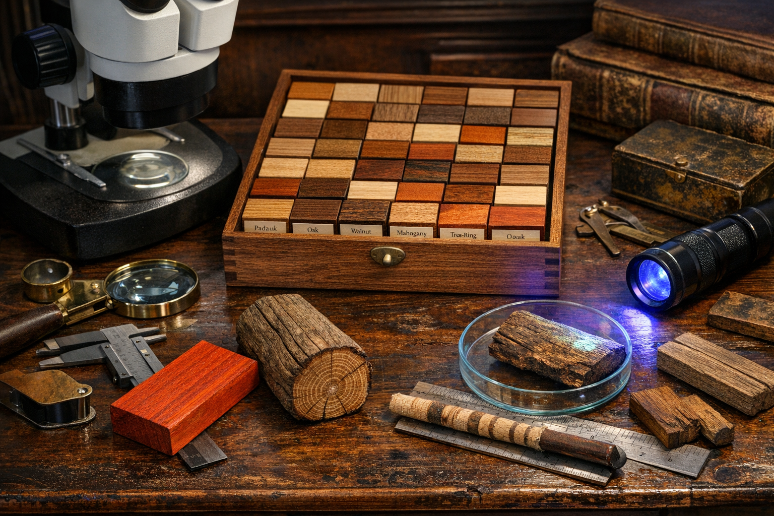 Professional wood identification tools and reference samples