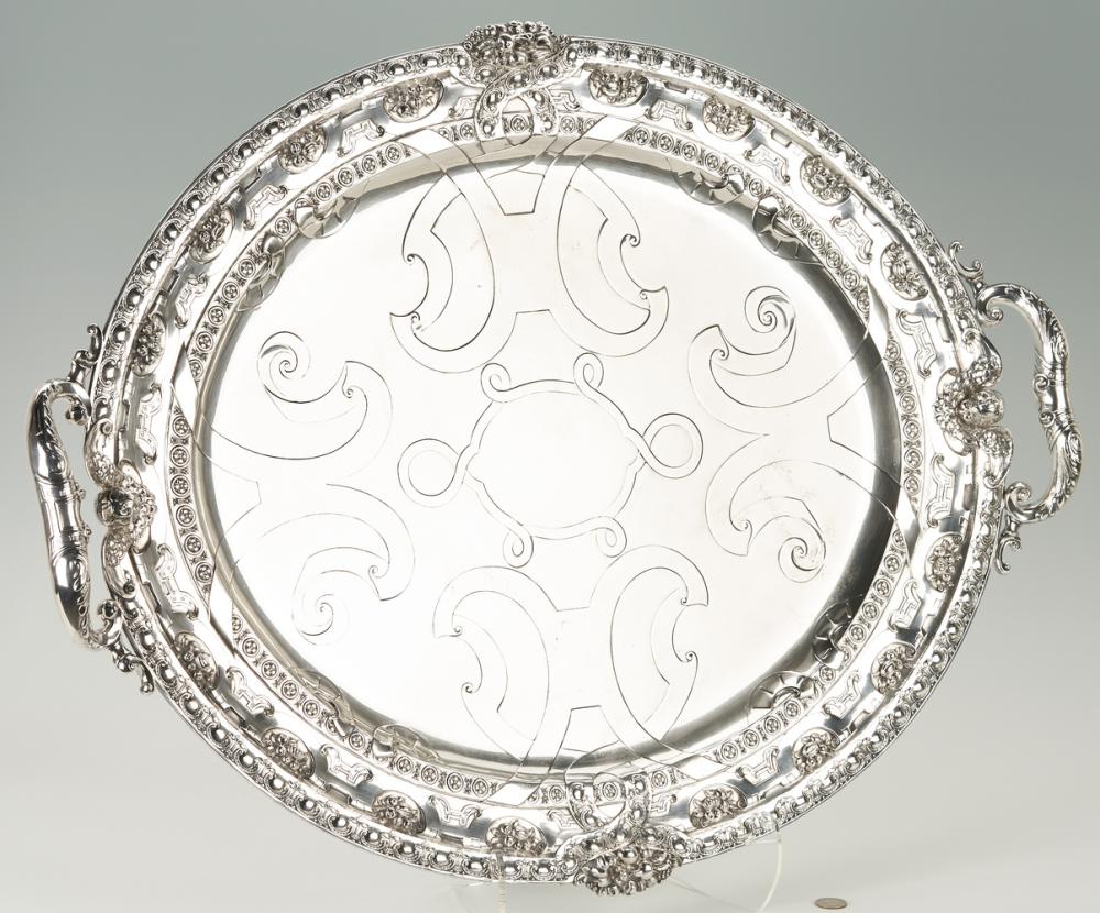 Auction photo of a Tiffany sterling silver Renaissance platter (Case Antiques lot 56)