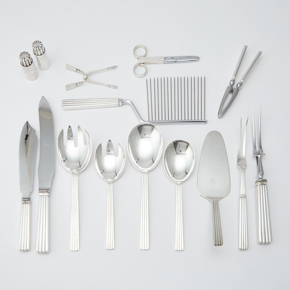 Auction photo of Georg Jensen Bernadotte sterling flatware service (Doyle lot 287)