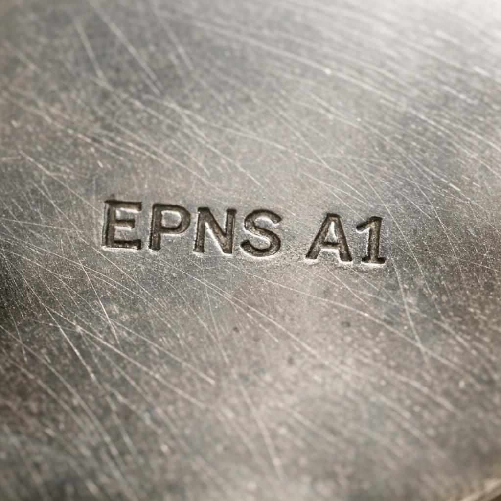 Macro photo of an EPNS A1 stamp on the underside of a tray
