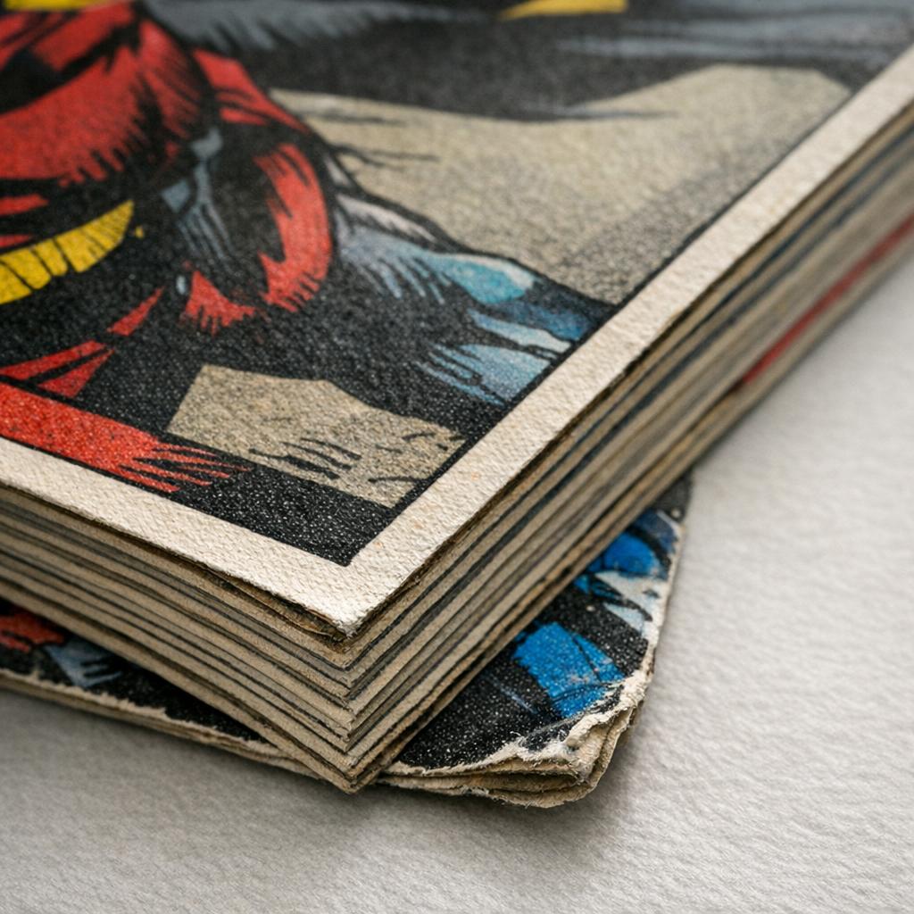 Macro example of a comic corner with a small crease and blunted edges