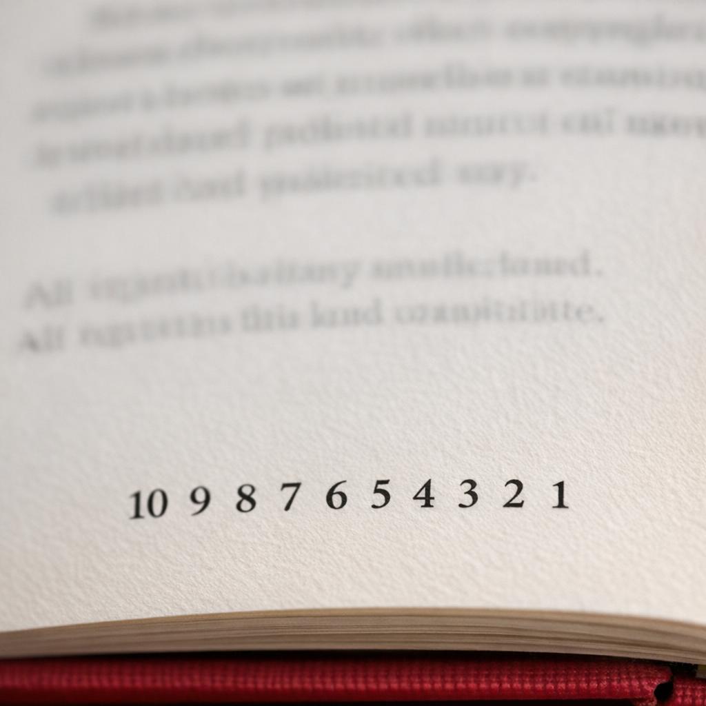 Macro view of a generic copyright page showing a number line used to indicate printing