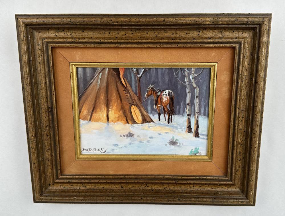Auction photo of William Harold Barber oil on board painting (Davis Brothers Auction lot 921)