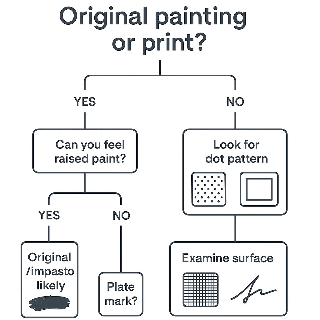 Decision tree infographic for determining whether artwork is an original painting or a print
