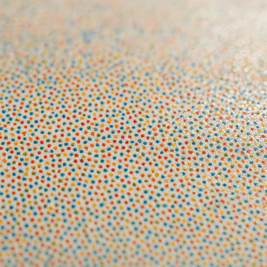 Macro view of giclée inkjet dot pattern on paper