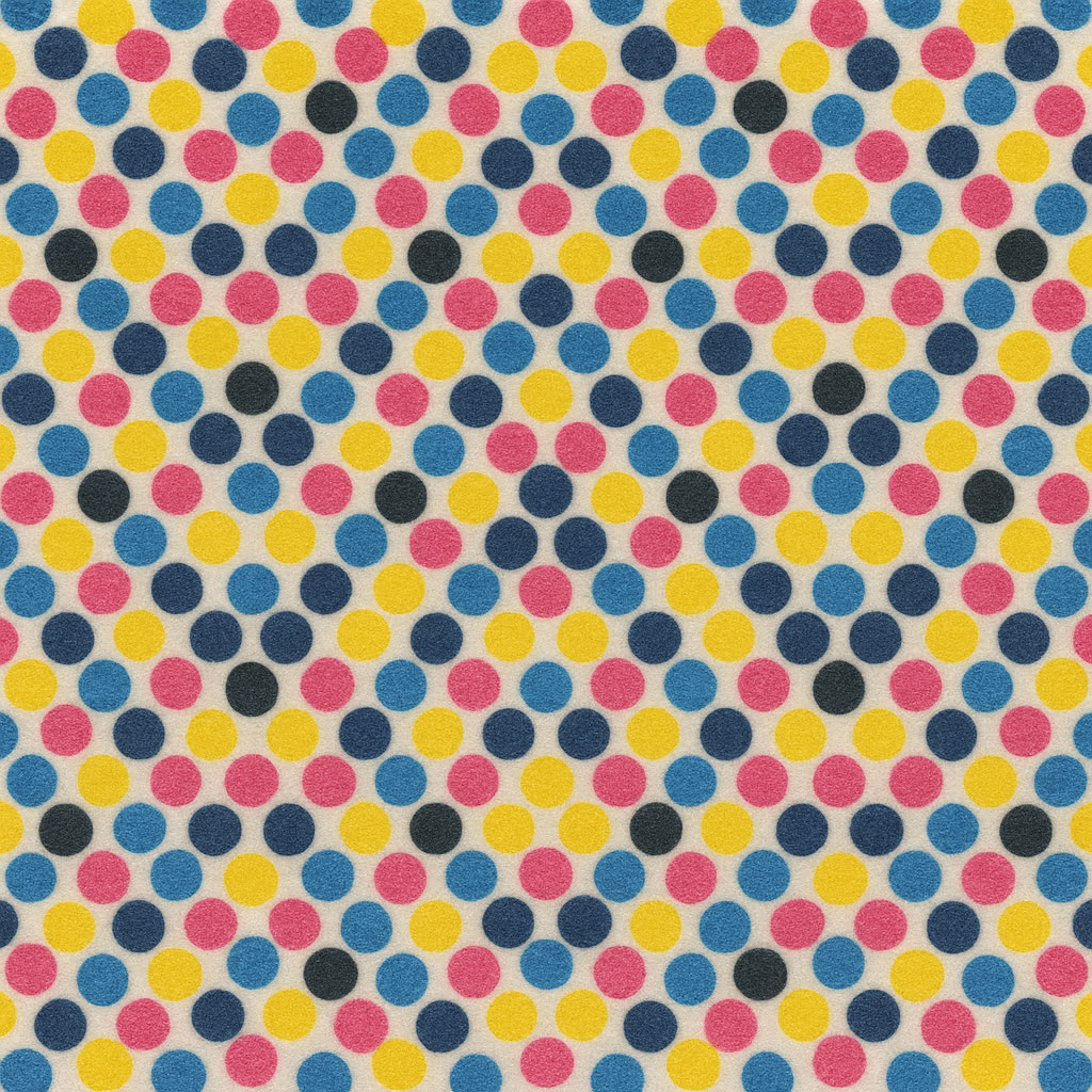 Macro view of halftone rosette dot pattern typical of offset printing