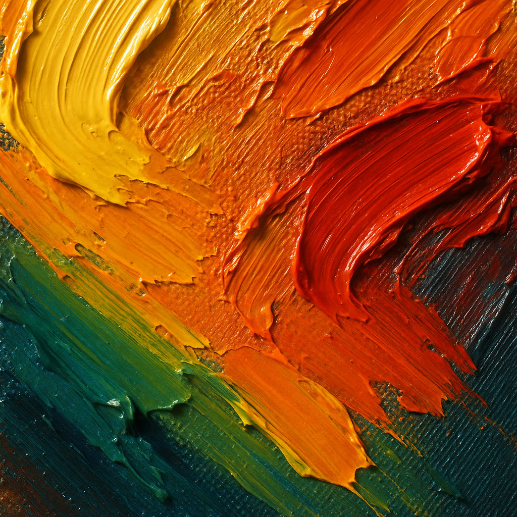 Close-up of thick oil paint impasto brushstrokes with raised ridges
