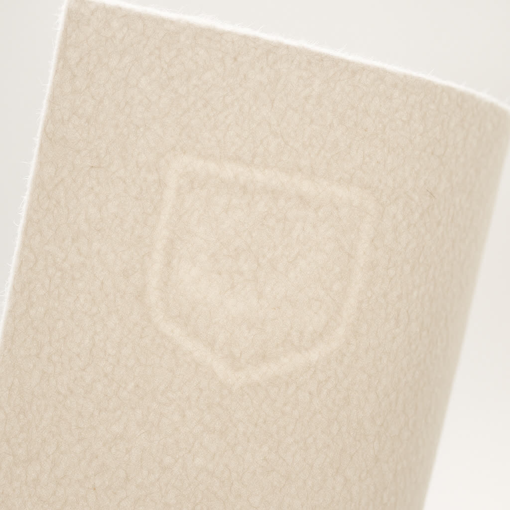 Fine art paper held up to light showing a watermark and paper fibers