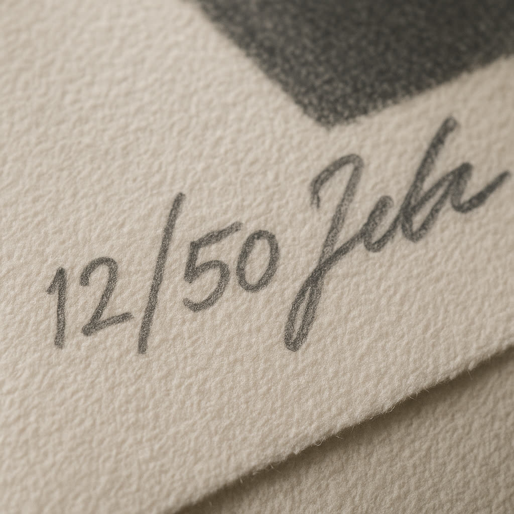 Print margin with pencil signature and edition number