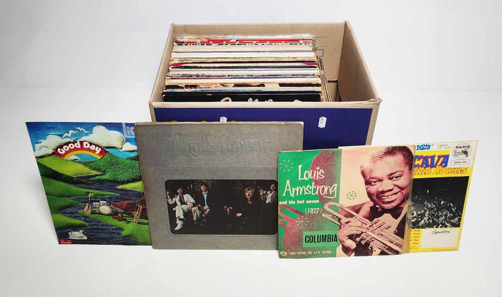 Auction photo of a box lot of various vinyl records (Lawsons lot 2059)