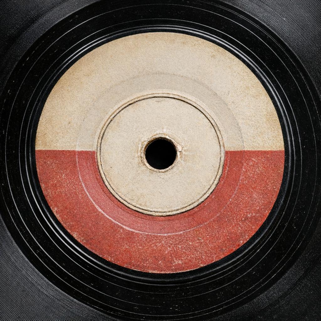 Close-up of a record label area showing a deep groove ring near the center