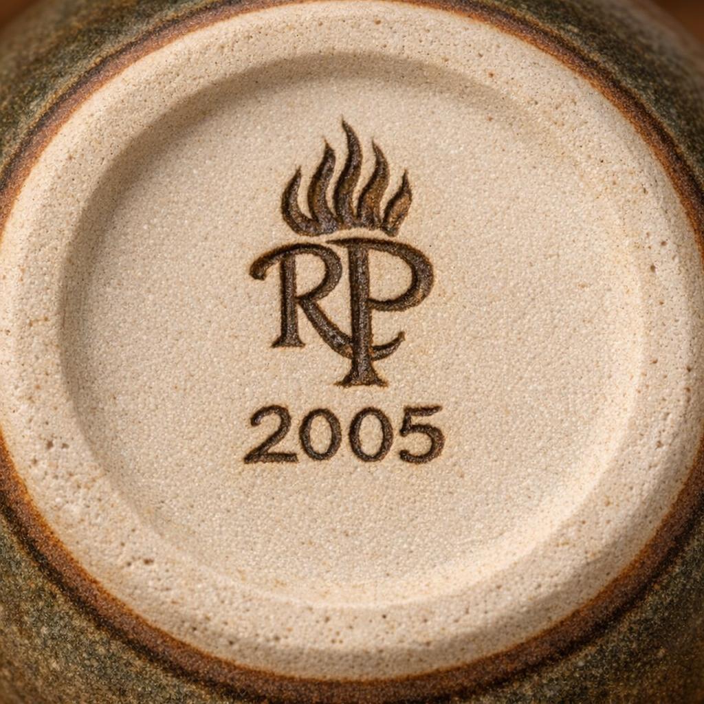 Rookwood pottery base with Townley revival mark showing Arabic numerals etched into the glaze instead of Roman numerals