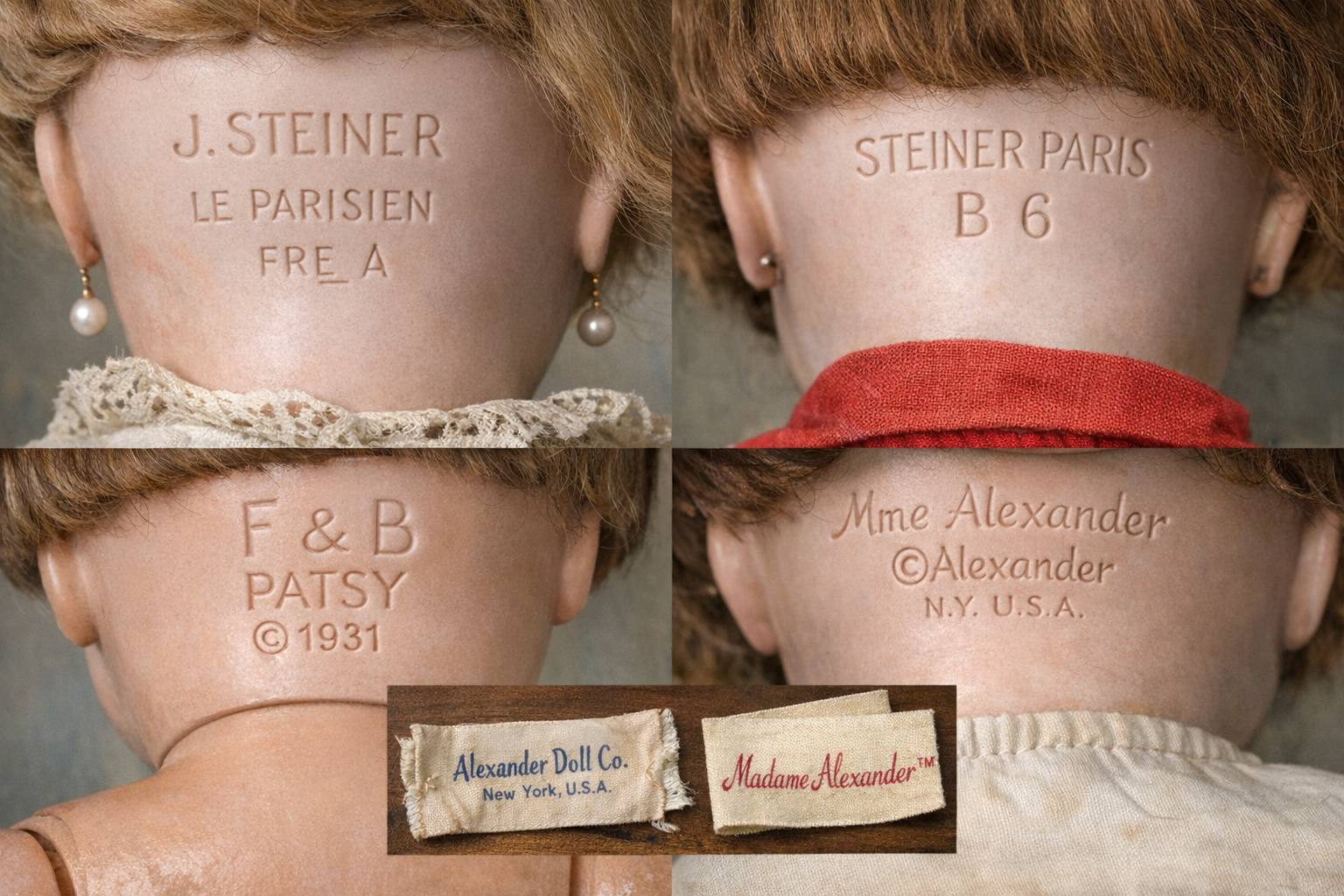 Example of doll markings from famous manufacturers
