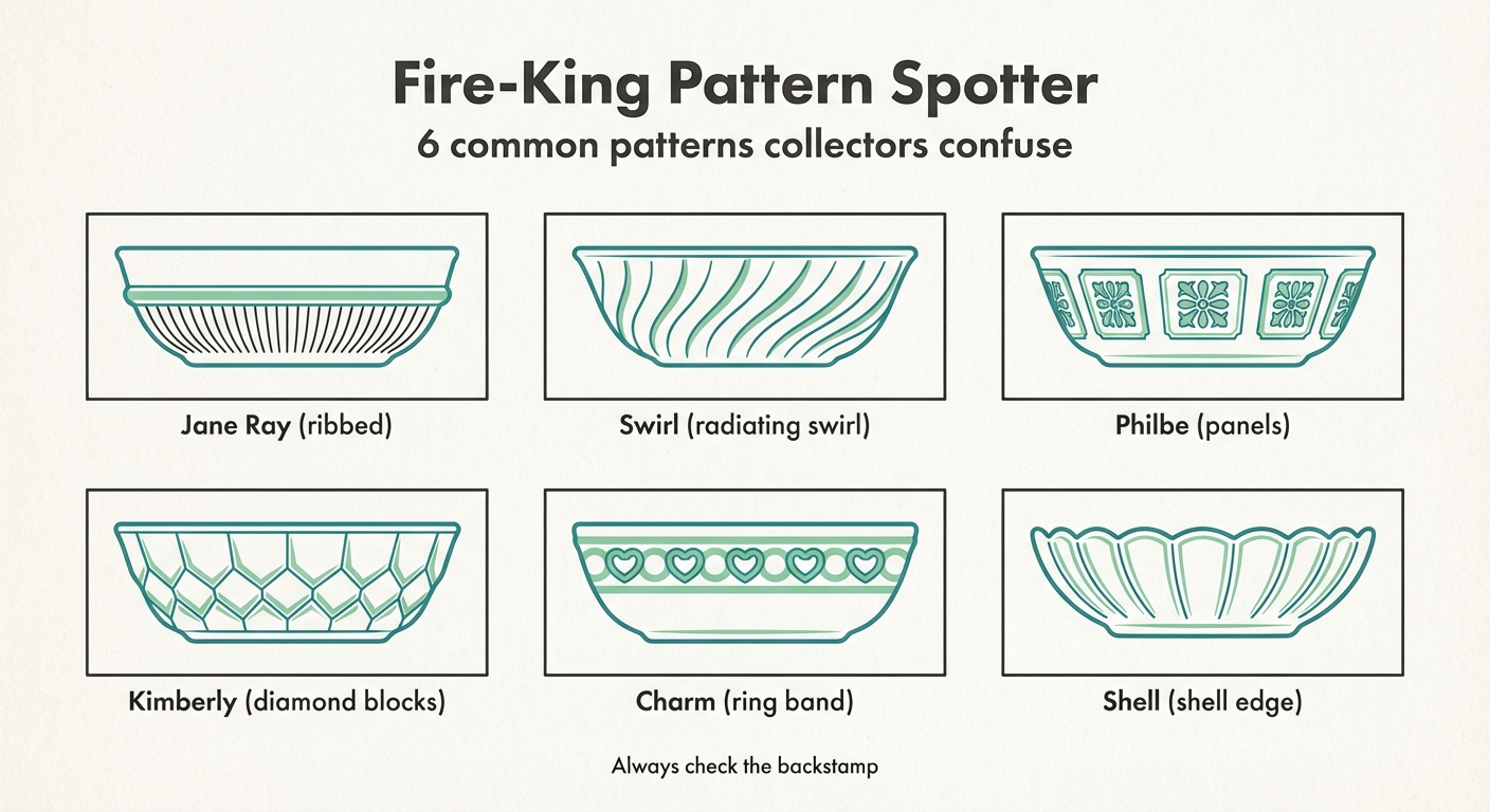 Vintage CorningWare pattern identification with backstamp, model number, lid, pattern, condition, and production-era clues