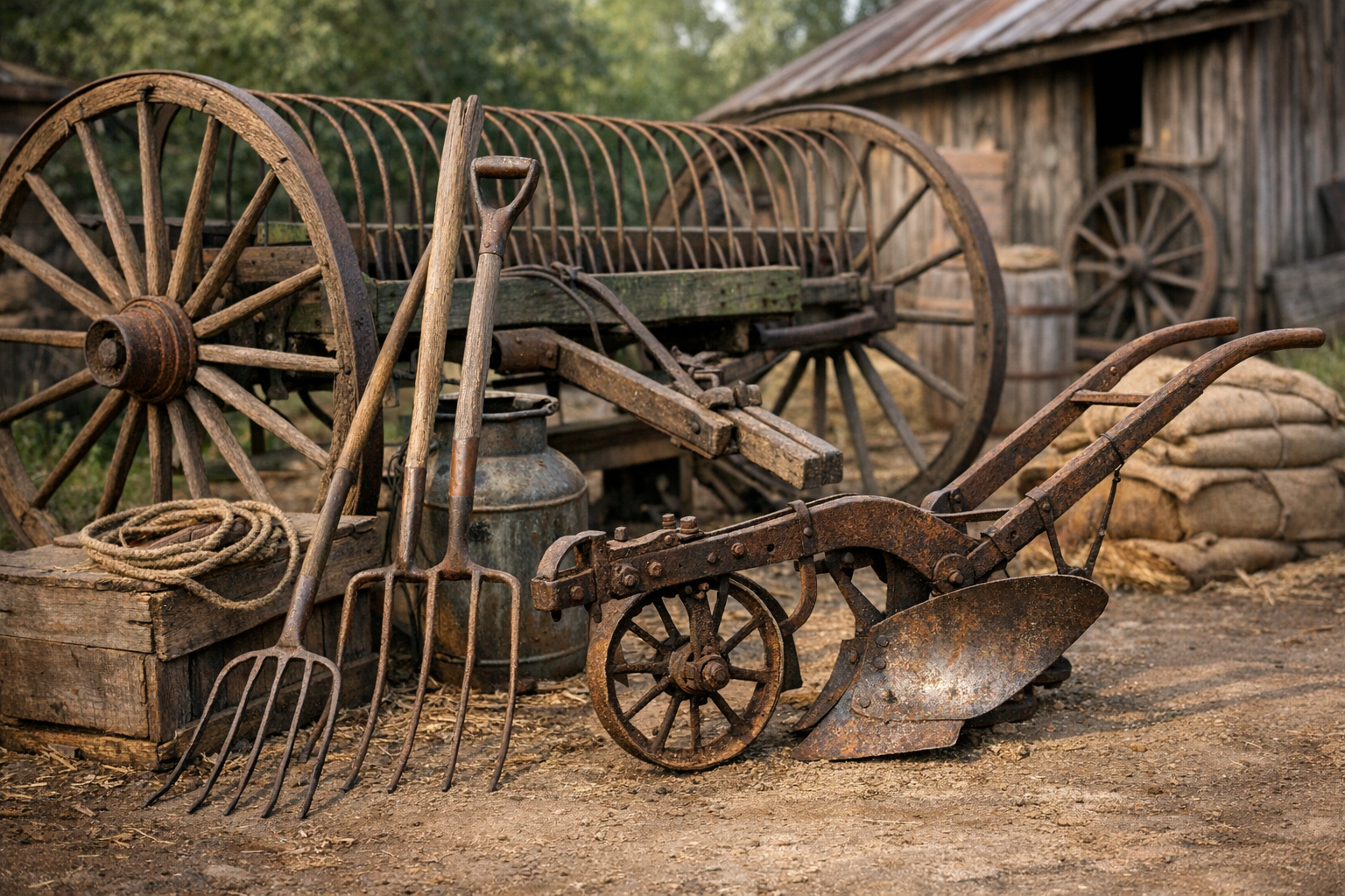 Antique farm equipment identification with maker marks, castings, patents, handles, wear, repairs, and completeness clues