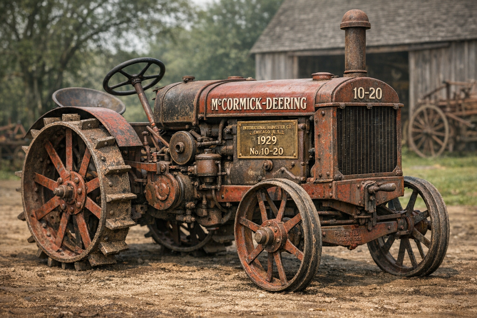 Antique tractor with visible manufacturer markings and date stamps